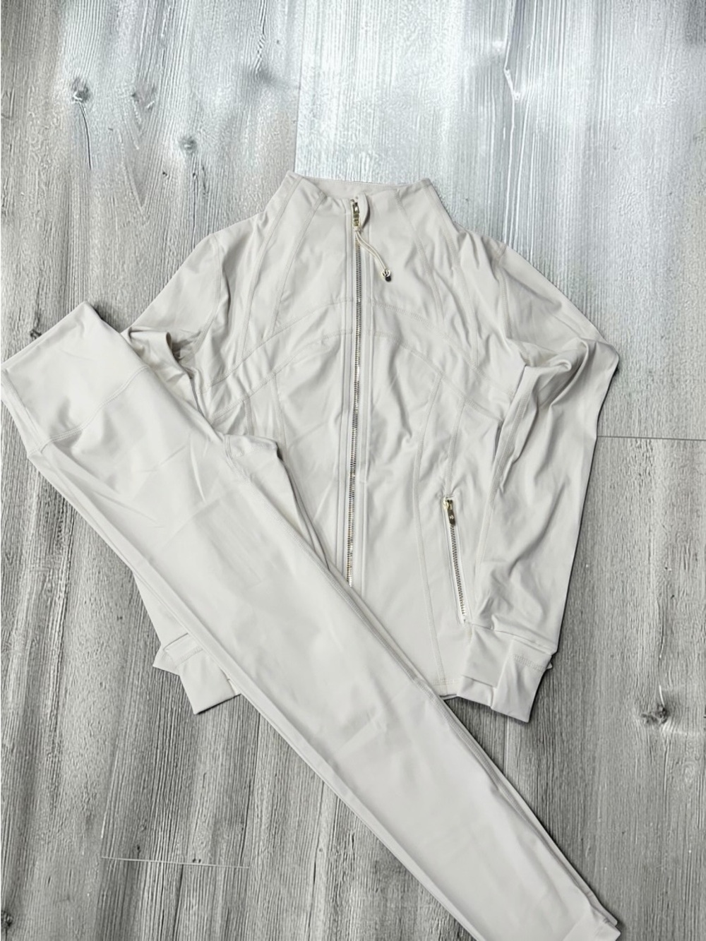 Lululemon Bone Define Jacket & Leggings Set Gold Zip NWT